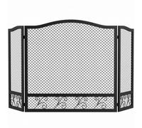HOMCOM Pare Feu Cheminée Pliable 3 Panneaux 107 x 60 cm Métal Noir | Pare-Étincelles Cheminée, Protection Anti-Étincelles Motif Floral