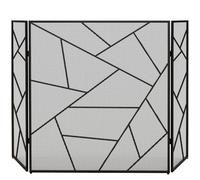 HOMCOM Pare Feu Cheminée Pliable 3 Panneaux 135L x 1,2P x 85H cm Noir | Pare-Étincelles Cheminée, Grille de Protection, Maille d'Acier, Décor Géométrique, Pieds Antidérapants