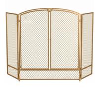 HOMCOM Pare-feu de cheminée Moderne Pliable à 3 Panneaux avec Doubles Portes, Protection Anti-étincelles en métal résistant à la Chaleur, 122 x 10 x 75 cm, doré