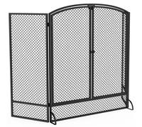 HOMCOM Pare-feu de Cheminée Pliable 3 Panneaux, 2 Portes, Style Moderne, Pare-Étincelles Cheminée en Métal, 122x10x75cm, Noir