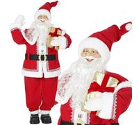 HOMCOM Père Noël Chantant animé 1,50 m Grandeur Nature, Musical sur Pied avec tête pivotante, Main Mobile, Cadeau, Bras Ajustables, Fabrication Artisanale, Activation sonore et Tactile