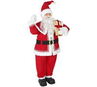 HOMCOM Père Noël chantant grandeur nature 150 cm, figurine musicale animée avec tête tournante, main qui fait signe et cadeau
