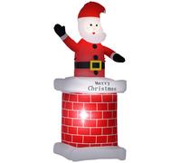 HomCom - Père Noël gonflable avec cheminée - LED 210 cm polyester imperméable Rouge/Blanc/Noir