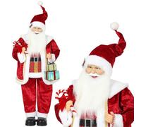 HOMCOM Père Noël Grandeur Nature 120 cm Chantant et Dansant, Figurine de Noël animée sur Pied avec Cadeaux et Sucre d’orge, Bras articulés, Fabrication Artisanale, Activation sonore et Tactile