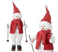 HOMCOM Père Noël Skieur Chantant 65 cm, Figurine Musicale animée avec Skis et bâtons, Bras articulés, Activation sonore et Tactile