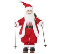 HOMCOM Père Noël Skieur Chantant animé 66 cm, Figurine Musicale Debout avec Skis, bâtons, hotte, Bras articulés, Activation sonore/Tactile, déco de Noël