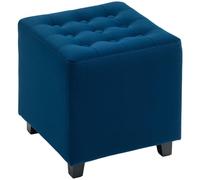 HOMCOM Petit Pouf Repose-Pieds en Bois d'hévéa 35x35x35 cm Bleu | Repose-pieds en velours, tabouret carré, assise rembourrée, pour salon, chambre, entrée