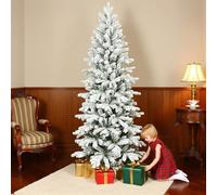 HOMCOM Petit Sapin de Noël Artificiel Décorations de Noël, Sapin de Noël floqué de 1,8 m, Arbre de Noël à Charnière avec Branches Réalistes, Assemblage Facile, Forme Fine, Vert et Blanc