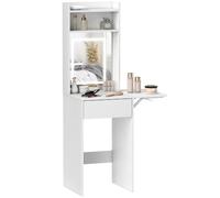 HOMCOM Petit vanité avec Miroir, LED, Dessus Pliant, Blanc | 3 couleurs de lumière, table de toilette avec tiroirs, 2 étagères ouvertes, pour chambre