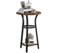 HOMCOM Petite Table d'appoint Ronde pour Espace étroit Brun Rustique | 3 étagères de rangement, table de nuit industrielle, salon, chambre