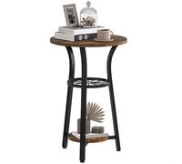 HOMCOM Petite Table d'appoint Ronde pour Espace étroit, Table d'appoint à 3 Niveaux avec étagères de Rangement, Table de Nuit Industrielle pour Salon, Chambre à Coucher, Marron Rustique