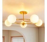 HOMCOM Plafonnier LED 20W, luminaire plafonnier, 5 culots G9 à montage semi-affleurant, lampe de plafond moderne pour salon, couloir, salle à manger, cuisine, doré et blanc, ampoules non incluses