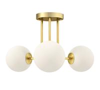 HOMCOM Plafonnier LED 25W, luminaire plafonnier 3 lumières avec douilles G9, abat-jour globe, 42 x 42 x 26,5 cm, doré