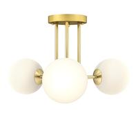 HOMCOM Plafonnier LED 25W, luminaire plafonnier 3 lumières avec douilles G9, abat-jour globe, lampe de plafond moderne pour salon, couloir, salle à manger, cuisine, doré