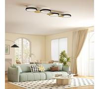 HOMCOM Plafonnier LED 38W, luminaire plafonnier 4 lumières à montage affleurant, intensité variable, télécommande, modes scène, température de couleur réglable, pour salon, couloir, doré et noir