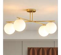 Plafonnier - HOMCOM - lustre moderne à 4 lumières avec culot E14 - montage semi-affleurant - doré et crème