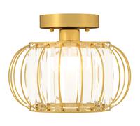 HOMCOM Plafonnier LED Moderne et Minimaliste en Forme de Cage avec 18 Cristaux, en Métal Or, Ø27x19 cm