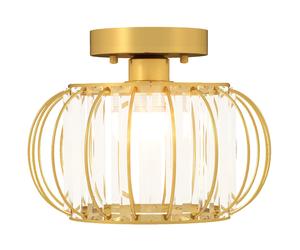 HOMCOM Plafonnier LED Moderne et Minimaliste en Forme de Cage avec 18 Cristaux, en Métal Or, Ø27x19 cm