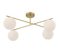 HOMCOM Plafonnier lustre moderne à 4 lumières avec culot E14, montage semi-affleurant, doré et crème