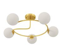 HOMCOM Plafonnier lustre moderne, luminaire plafonnier à 5 lumières avec culot G9, montage semi-affleurant, doré et blanc
