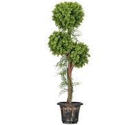 HOMCOM Plante Artificielle Arbre 3 Boules de buis avec Pot Ciment, intérieur et extérieur, Hauteur 115 cm
