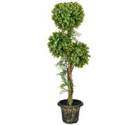 HOMCOM Plante artificielle arbre artificiel 3 boules de buis avec pot ciment, intérieur et extérieur, hauteur 115 cm