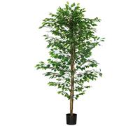 HOMCOM Plante artificielle arbre artificiel ficus hauteur 1,80 m tronc branches liane lichen feuilles grand réalisme pot inclus, intérieur, vert