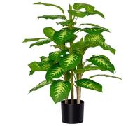HomCom Plante artificielle Calathea 95 cm Pot ciment 42 feuilles Intérieur