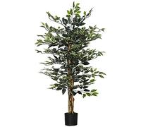 HOMCOM Plante artificielle Ficus – tronc et branches, liane, lichen, feuilles – pot inclus – 1,3 m
