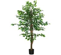 HOMCOM Plante artificielle ficus hauteur 1,50 m tronc branches liane lichen feuilles grand réalisme pot inclus vert