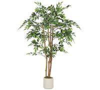 HOMCOM Plante Artificielle intérieure 150 cm Banian Arbre Artificiel Vert | Pot en Plastique, Tronc en Bois Massif, Fausse Plante, Décoration Maison Bureau Salon Chambre