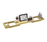 HOMCOM Plateau de Baignoire Extensible 75-109x23x4,5 cm Effet Bois Naturel | Pont Étagère, Bambou, Support Gobelet, Porte-Savon, Tablette, Accessoire Spa