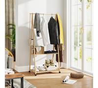 HomCom Portant à vêtements en bambou sur roulettes, 2 étagères, 2 crochets, bois naturel