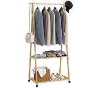 HOMCOM Portant à vêtement portemanteau en bambou sur roulettes avec 2 étagères et 2 crochets, pour entrée, chambre - dim. 84,5 x 43,5 x 158 cm, effet bois naturel