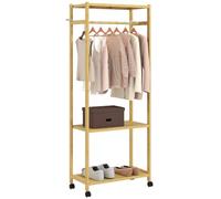 HOMCOM Portant à Vêtements à Roulettes, Porte-Manteau en Bambou avec 2 Étagères de Rangement et Tringle Suspendue, Penderie Vêtement pour Chambre, Buanderie, 70 x 35 x 175 cm, Bois Naturel