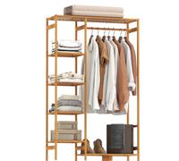 HOMCOM Portant à Vêtements en Bambou, 90 x 30 x 145 cm, Bois Naturel | Porte-Manteau, Penderie Vêtement, Étagère de Rangement à 6 Niveaux, Tringle de Suspension, pour Entrée, Chambre