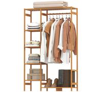 HOMCOM Portant à vêtements en bambou avec étagère de rangement à 6 niveaux et tringle de suspension, 90x30x145cm, bois naturel