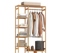 HOMCOM Portant à vêtements en bambou, porte-manteau, penderie vêtement avec étagère de rangement à 6 niveaux et tringle de suspension, pour entrée, chambre, 90 x 30 x 145 cm, bois naturel