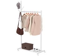 HOMCOM Portant à Vêtements sur Roulettes 5 Crochets Barre pour Suspendre et Tablette Inférieure pour Entrée Chambre à Coucher 86x43x171 cm Blanc