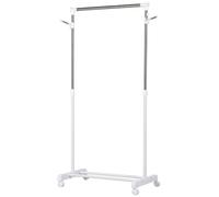 HOMCOM Portant à Vêtements sur Roulettes 68,5 x 42 x 87-145 cm Blanc | Porte-Manteau, Penderie Vêtement en Acier Hauteur Réglable, Support à Chaussures, Crochets Latéraux, Entrée, Chambre