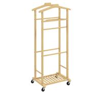HOMCOM Portant à vêtements sur roulettes, porte-manteaux en bambou, double cintre intégré, 47 x 33,7 x 105,5 cm, bois naturel