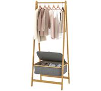 HOMCOM Portant pliable en bambou avec panier en tissu et couvercle pour entrée, couloir, chambre 60x44,5x157,5 cm Gris
