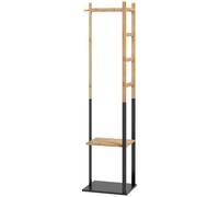 HOMCOM Portant pour vêtements en bambou, Porte-manteau en Bois avec tringle, étagères, patère, 4 barres latérales