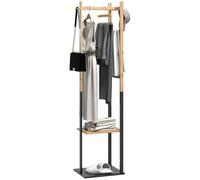 HOMCOM Portant pour vêtements en bambou, Porte-manteau en Bois avec tringle, étagères, patère, 4 barres latérales dim. 46L x 28,5l x 153,5H cm
