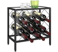 HOMCOM Porte-Bouteilles pour 10 Bouteilles 41x22x41 cm Noir | Plan de travail en verre trempé, grille en acier, pour cuisine, cellier, cave, bar