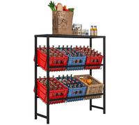 HOMCOM Porte-caisses Boissons 6 caisses, 3 Niveaux, Acier, 210 kg, Noir | Support de caisse de boissons, étagère grillagée, étagère à caisses de bouteilles pour bière, fruits, légumes, eau