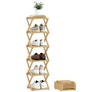 HOMCOM Porte-Chaussures Pliant 6 étagères Bambou 30x29x108cm Naturel | Porte-chaussures, max. 9 paires, étagère à chaussures étroite, pour entrée, chambre.