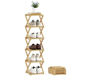 HOMCOM Porte-Chaussures Pliant 6 étagères Bambou 30x29x108cm Naturel | Porte-chaussures, max. 9 paires, étagère à chaussures étroite, pour entrée, chambre.