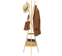 HOMCOM Porte-manteau autoportant avec 9 crochets et 2 étagères pour l'entrée, couleur naturelle
