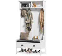 HOMCOM Porte-manteau avec Crochets, Portant à Chaussures, pour Entrée, Couloir, Métal, MDF, Blanc+Gris
